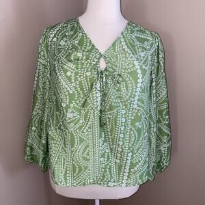 INC International Concepts Green & White Floral Long Sleeve Drawstring Top 1X